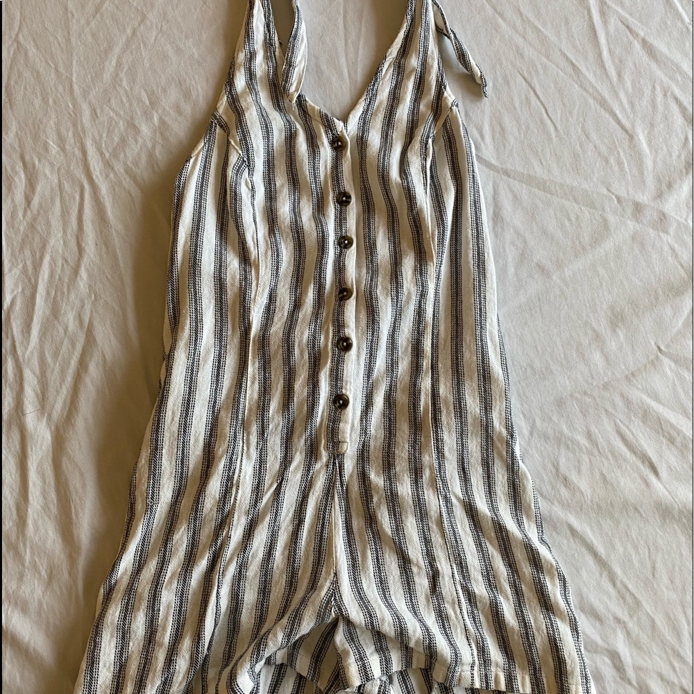 Blue and white romper